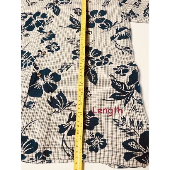 Bugle Boy Shirt Men's Medium Blue Gray Hawaiian Button Down Aloha Vintage - Picture 12 of 14